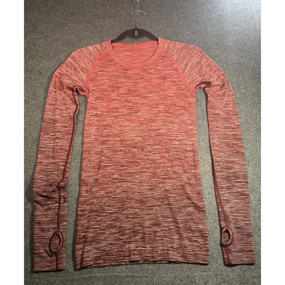 Lululemon Seamless Long Sleeve Thumbhole Athletic Shirt Red Striped Size 2